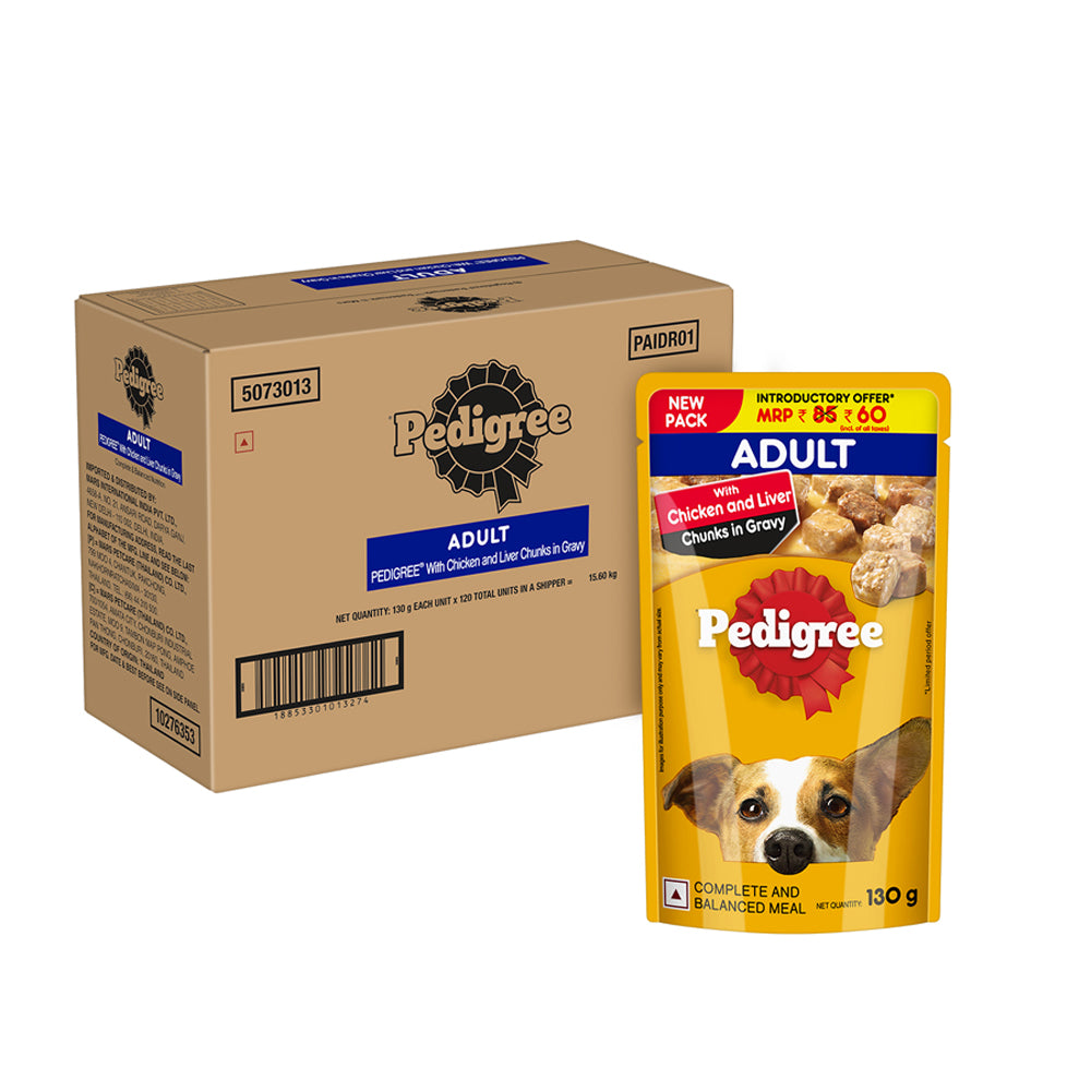 Pedigree Adult Wet Dog Food, Chicken & Liver Chunks in Gravy 130 gm