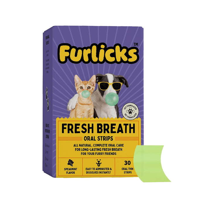Furlicks Fresh Breath Oral Strips for Dogs & Cats - All-Natural Oral Care (30 Oral Dissolving Strips)