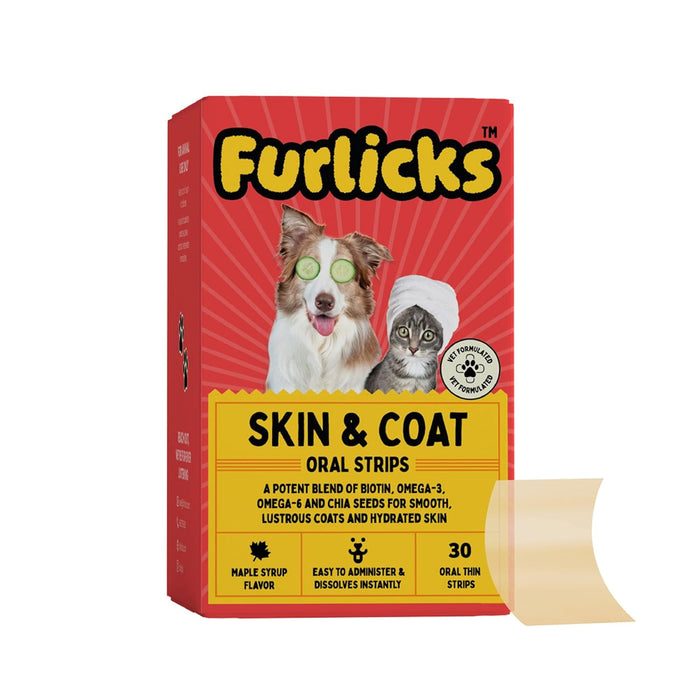 Furlicks Skin & Coat Supplement for Dogs & Cats - Healthy Skin & Reduced Shedding (30 Oral Dissolving Strips)