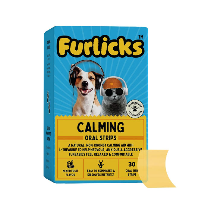 Furlicks Calming Aid for Dogs & Cats - Balanced Behavior, Relaxation and Stress & Anxiety Relief (30 Oral Dissolving Strips)