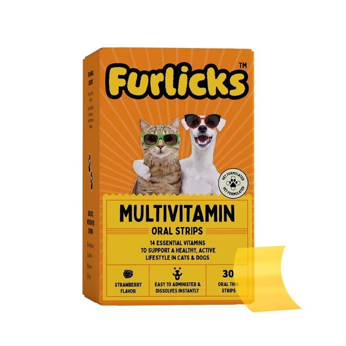 Furlicks Multivitamin for Dogs & Cats - Growth & Development, Heart, Liver & Joint Health, Performance & Immunity (30 Oral Dissolving Strips)
