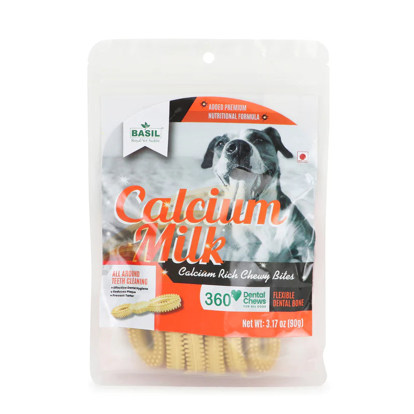 Basil Dog Treats - 360° Dental Chew - Calcium Milk (90g)