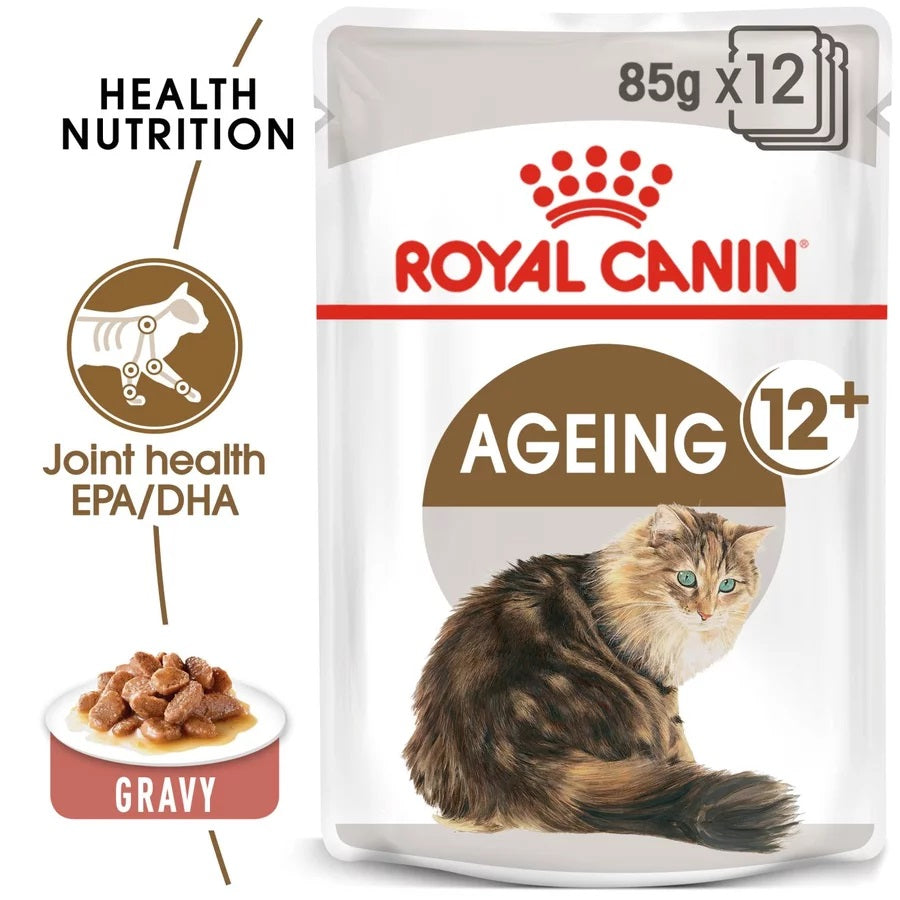 Royal Canin Senior Ageing 12+ Thin Slices in Gravy Wet Cat Food (85g x 12 Gravy Pouches)