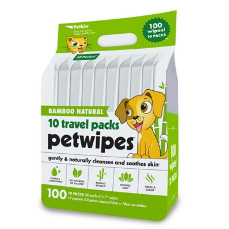 Petkin Travel Pack Pet Wipes - Bamboo Natural (100 pcs)