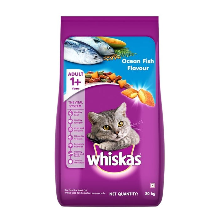 Whiskas Dry Cat Food for Adult Cats (1+ Years), Ocean Fish Flavour