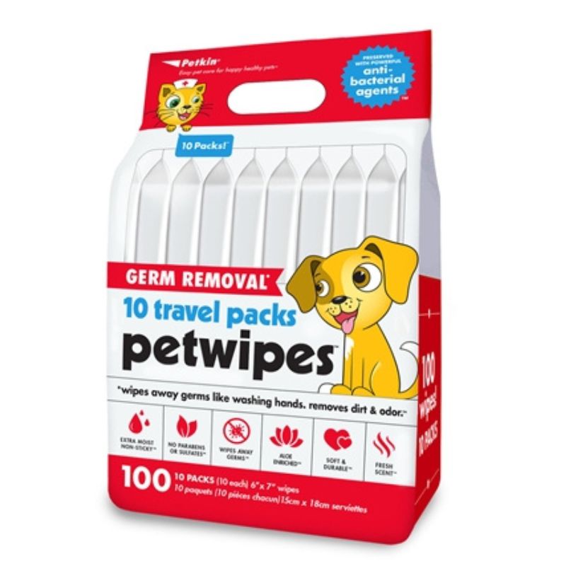 Petkin Travel Pack Pet Wipes - Germ Removal (100 pcs)