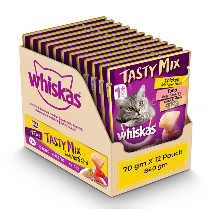 Whiskas Adult (1+ year) Tasty Mix Wet Cat Food Made With Real Fish, Chicken With Tuna And Carrot in Gravy