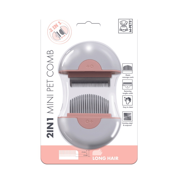 M-Pets 2-in-1 Mini Pet Comb for Long Hair - Pink