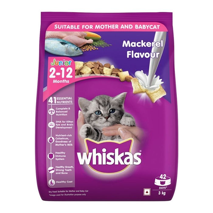 Whiskas Junior (2-12 months) Dry Cat Food, Mackerel Flavour