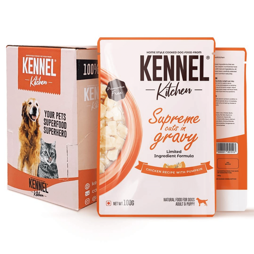 Kennel Kitchen Wet Dog Food - Supreme Cuts in Gravy, Chicken Recipe with Pumpkin (15 x 100g Pouches)