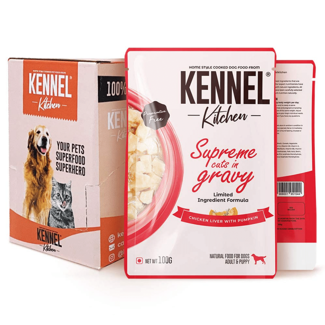 Kennel Kitchen Wet Dog Food - Supreme Cuts in Gravy, Chicken Liver with Pumpkin (15 x 100g Pouches)