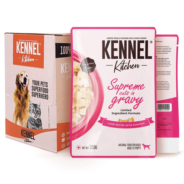 Kennel Kitchen Wet Dog Food - Supreme Cuts in Gravy, Lamb Recipe with Pumpkin (15 x 100g Pouches)