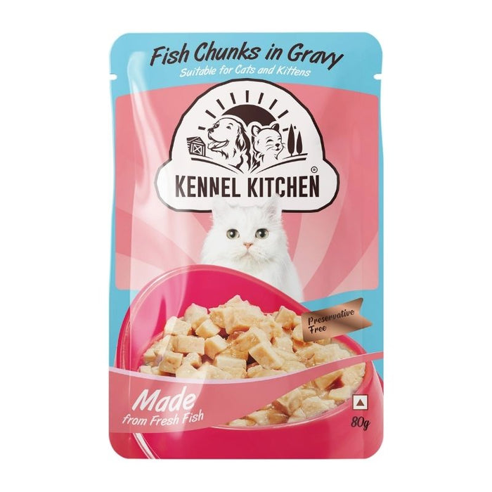 Kennel Kitchen Wet Cat Food - Fish Chunks in Gravy (Pack of 15 x 80g Pouches)