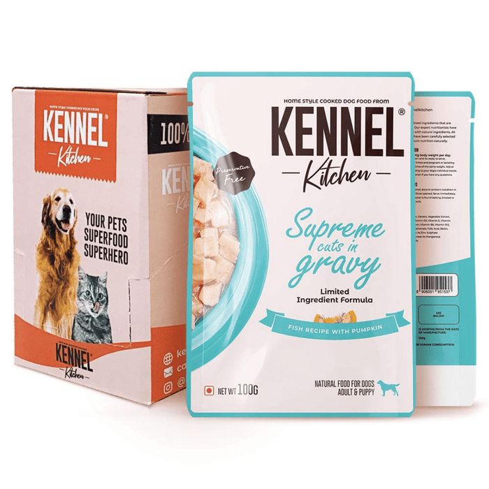 Kennel Kitchen Wet Dog Food - Supreme Cuts in Gravy, Fish Recipe with Pumpkin (15 x 100g Pouches)