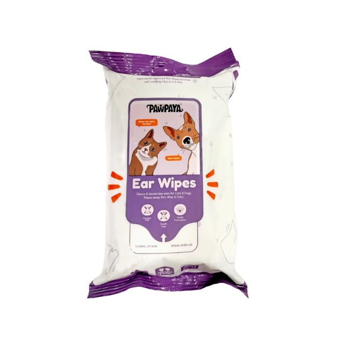 Pawpaya Pet Ear Wipes for Cats & Dogs (25 Wipes)