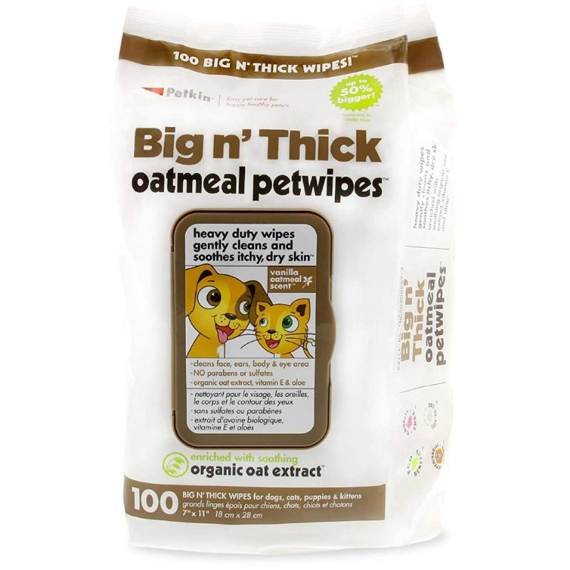 Petkin Big n' Thick Petwipes - Oatmeal (100 Wipes)