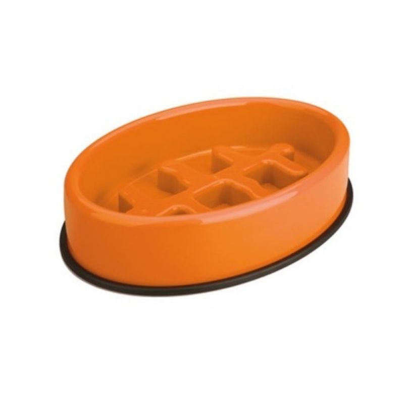 M-Pets Anti-Scoff Fishbone Feeding Bowl (Orange)
