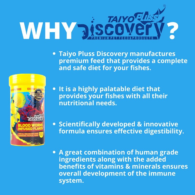 Taiyo Pluss Discovery Fish Food - Blood Worms Infused Flakes
