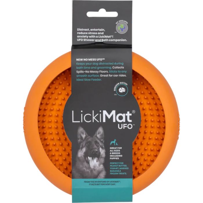 UFO - LickiMat Slow Feeder for Dogs - Helps soothe and calm your dog - Challenges your dog to lick the food in order to be rewarded. 