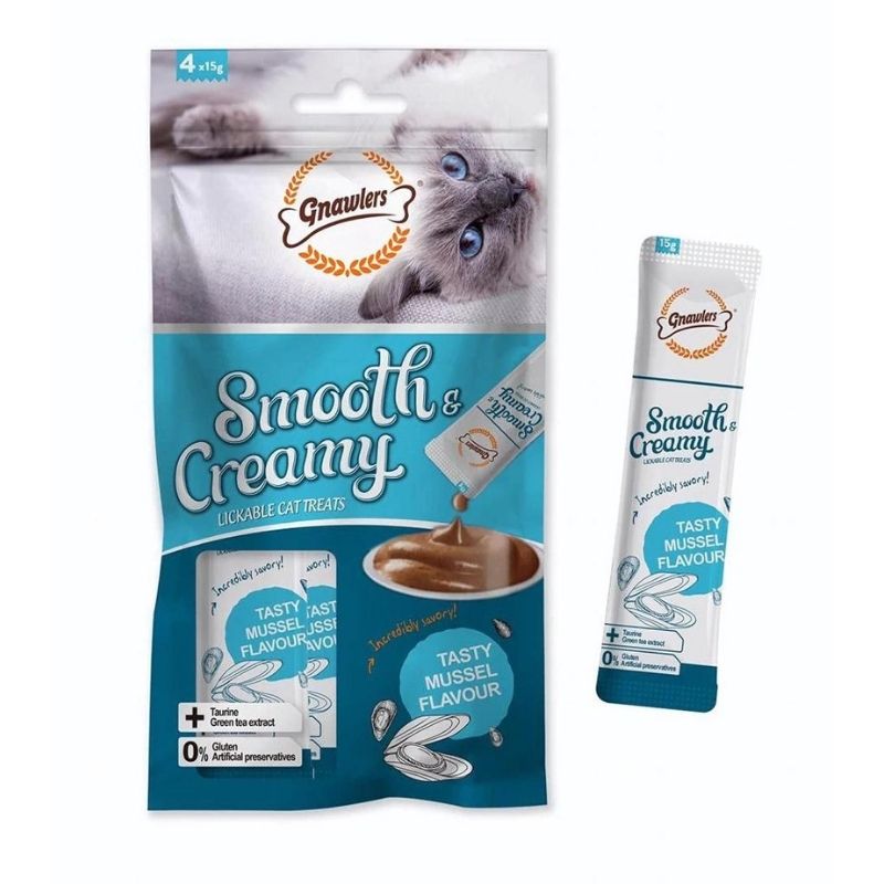 Gnawlers Creamy Cat Treats - Tasty Mussel Flavour (4 x 15g Pouch)