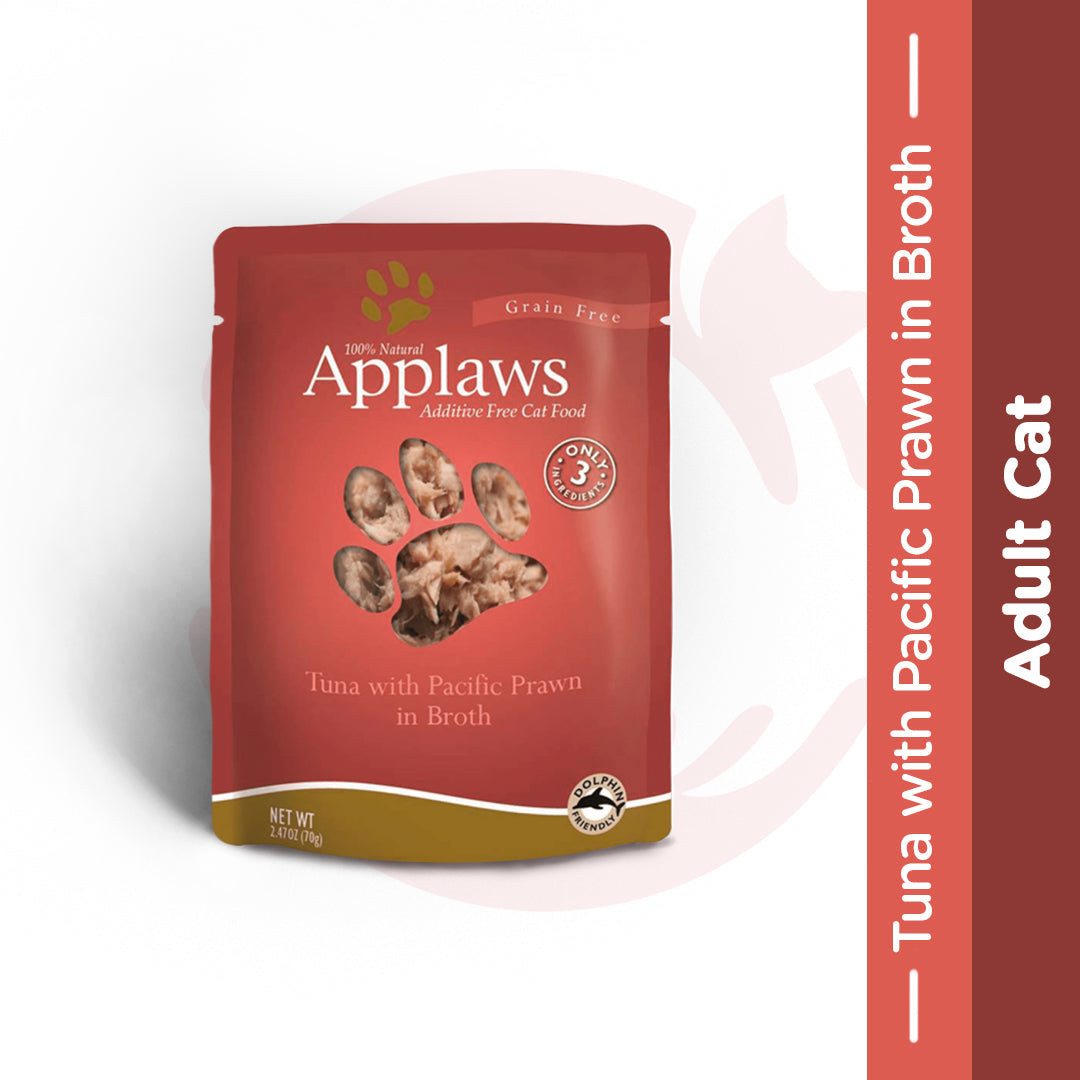 Applaws Wet Cat Food - Tuna Fillet with Pacific Prawn in Broth (70g x 12 Pouches)