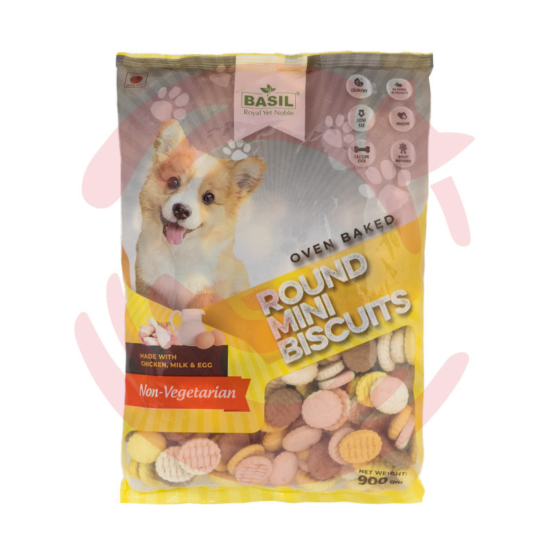 Basil Puppy Dog Treats - Round Shaped Non-Veg Biscuits (900g)