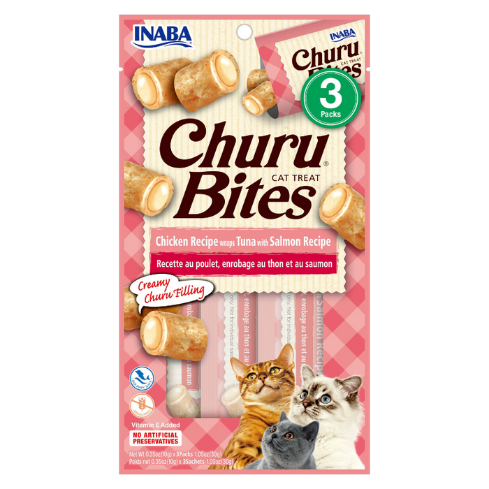 Churu Cat Treats Bites - Chicken Wraps With Tuna & Salmon Recipe (3 packs x 10g)