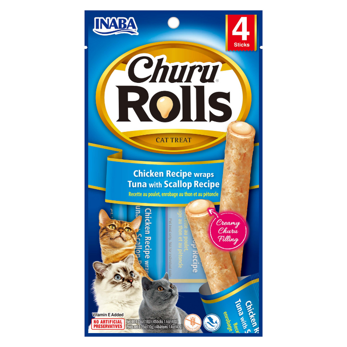 Churu Cat Treats Rolls - Chicken With Tuna & Scallop Recipe (39g)