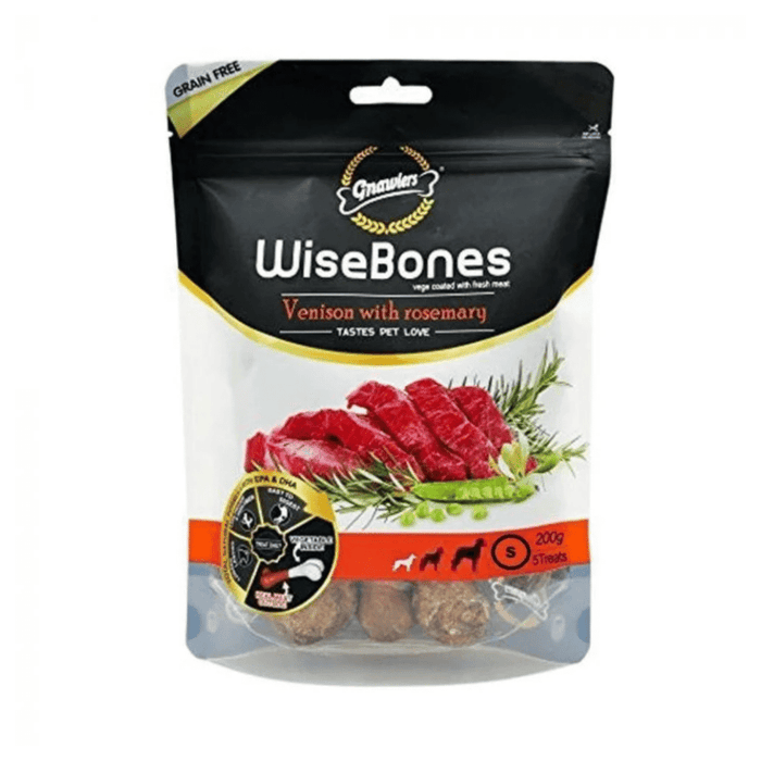 Gnawlers Dog Treats - Wisebone Grain Free - Venison with Rosemary - 200g