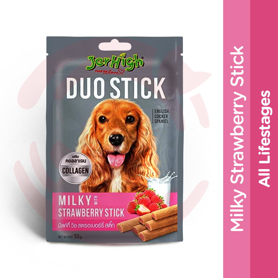JerHigh Dog Treats - Duo Stick Milky Strawberry (50g)