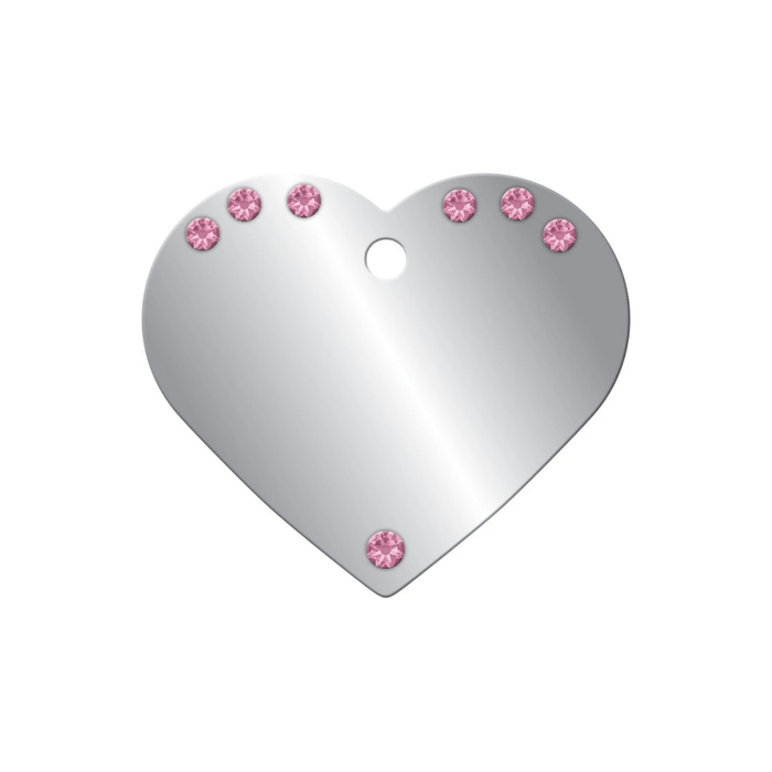 Personalised Petsy Pet Tag - Large Heart Chrome with Pink Crystals