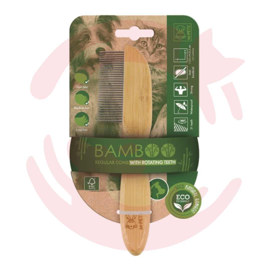 M-Pets Bamboo Regular Comb with Rotating Teeth - 31 Teeth
