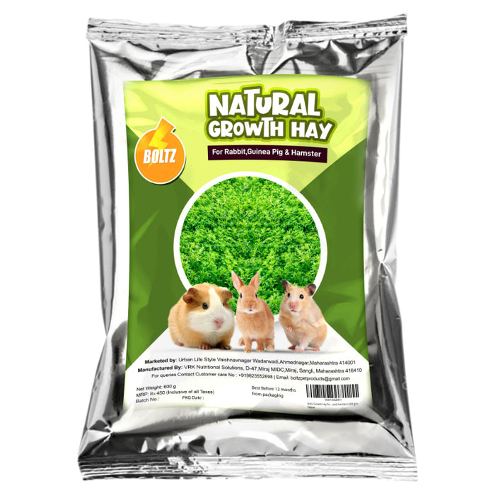 Boltz Small Animal Food - Growth Hay For Rabbits, Guinea Pigs And Hamsters (600gm)