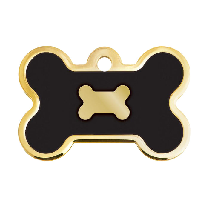 Personalised Petsy Pet Tag - Large Bone - Epoxy Gold & Black