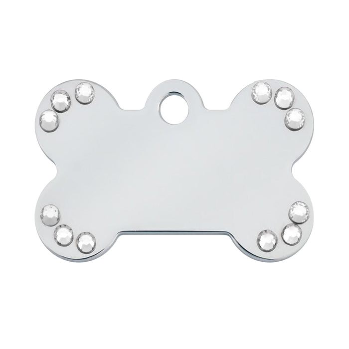 Personalised Petsy Pet Tag - Chrome with Clear Stones