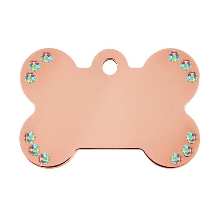 Personalised Petsy Pet Tag - Rose Gold Bone with Clear Stones