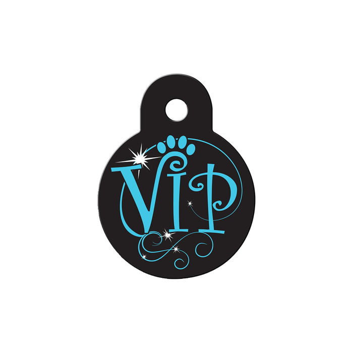 Personalised Petsy Pet Tag - Small Circle - Black and Blue VIP