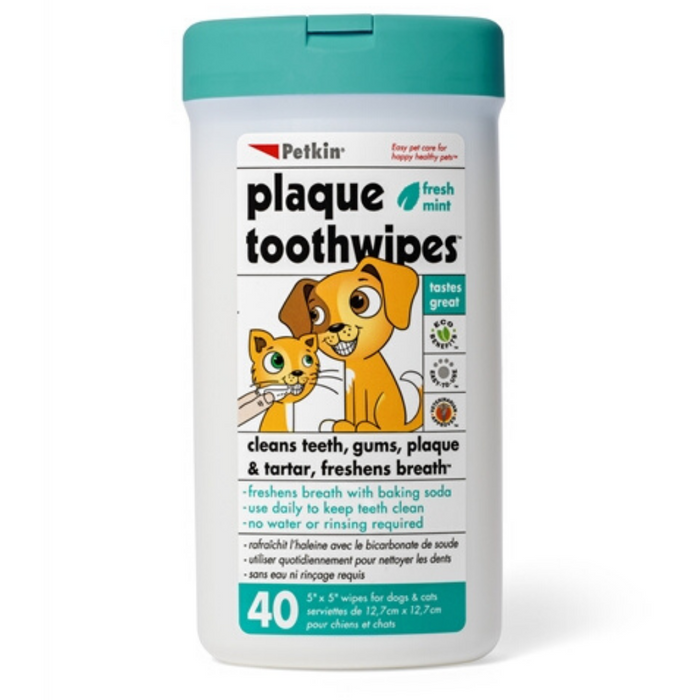 Petkin - Dog & Cat Plaque Toothwipes for Cats & Dogs - 40 counts