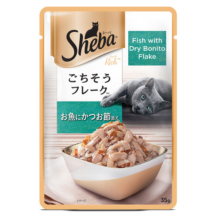 Sheba Wet Cat Food - Fish with Dry Bonito Flake (35g x 12 Pouches)