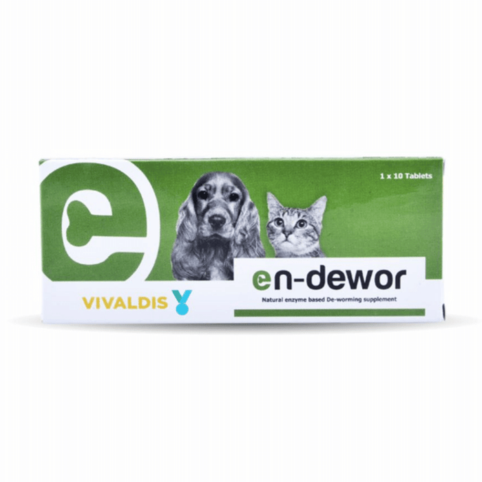 Vivaldis Endewor - Natural Enzyme & Probiotic Based De-wormer for Dogs & Cats (10 Tabs)
