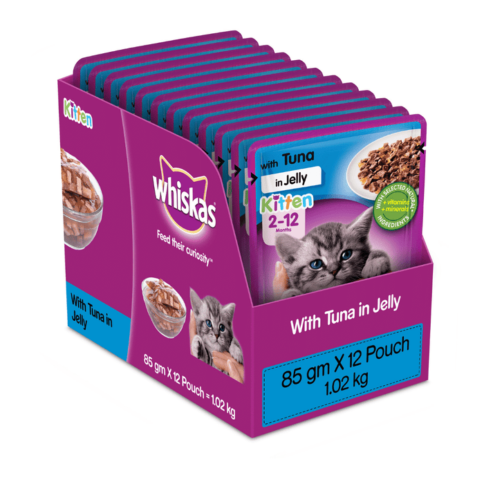 Whiskas Kitten (2-12 months) Wet Cat Food, Tuna in Jelly, 12 Pouches (12 x 85g)