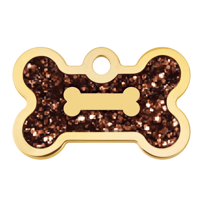 Personalised Petsy Pet Tag - Large Gold Bone With Bronze Glitter Expoxy Inlay