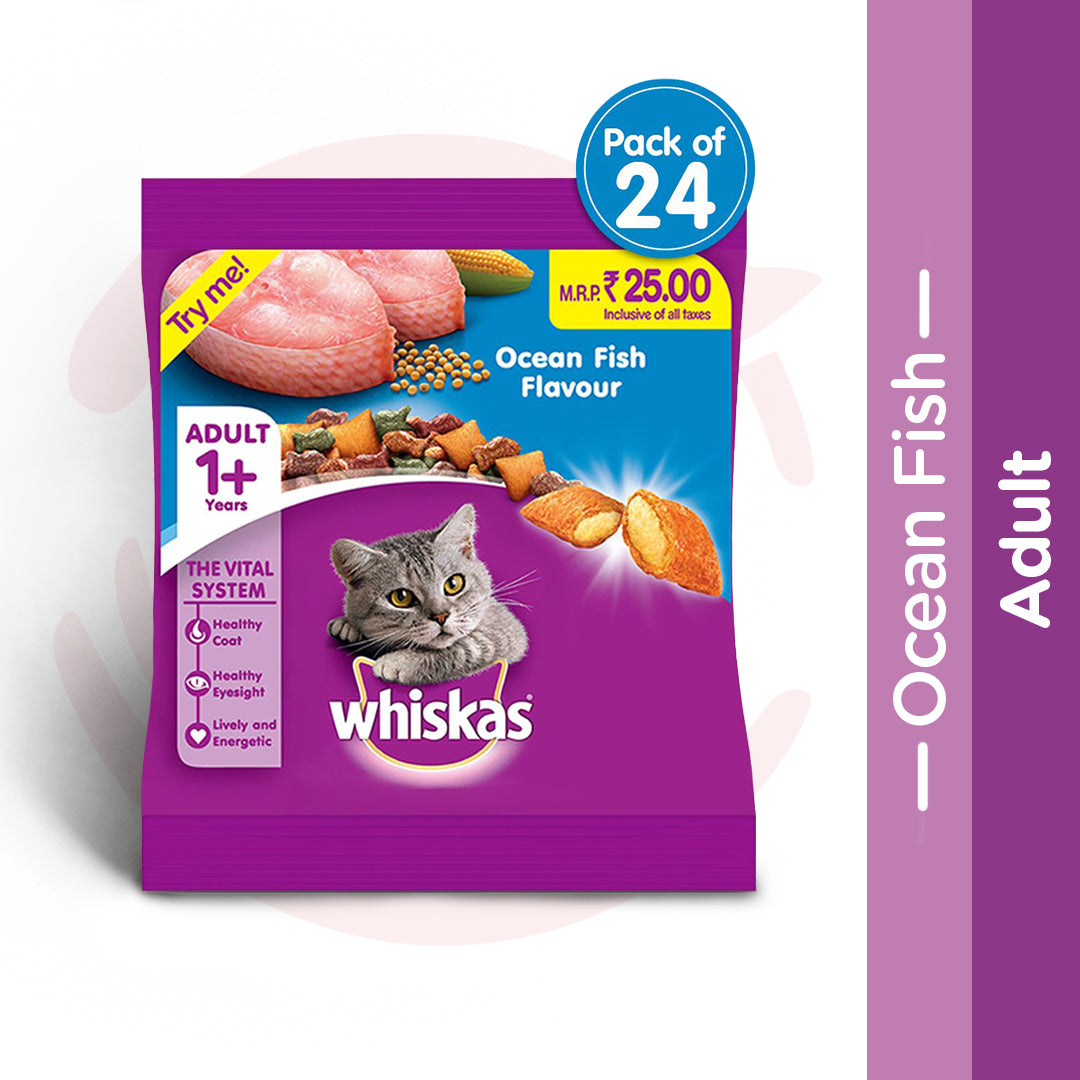 Whiskas Dry Cat Food (Adult) - One Time Meal Packs - Ocean Fish (50g x 12 Packs)
