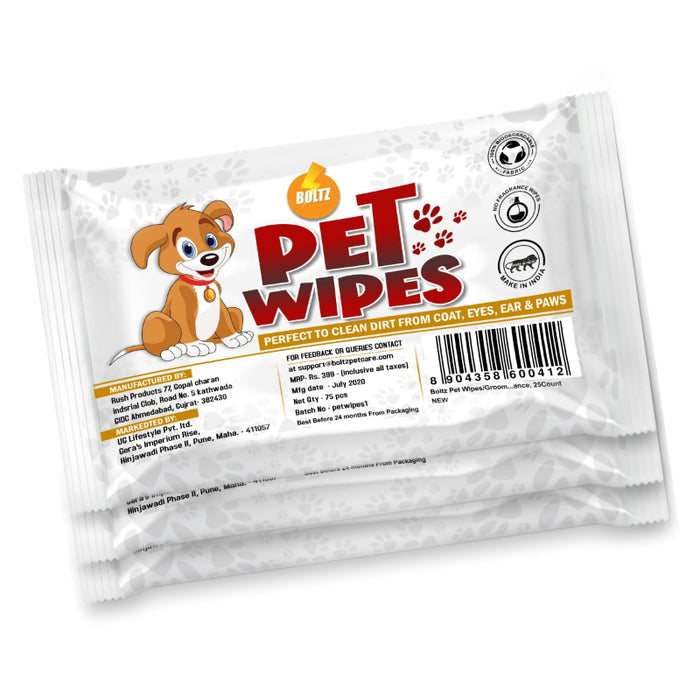 Boltz Pet Wipes For Dogs And Cats - Pack Of 3 (No Fragrance)