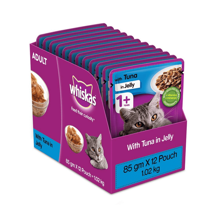 Whiskas Adult (+1 year) Wet Cat Food, Tuna in Jelly, 12 Pouches (12 x 85g)